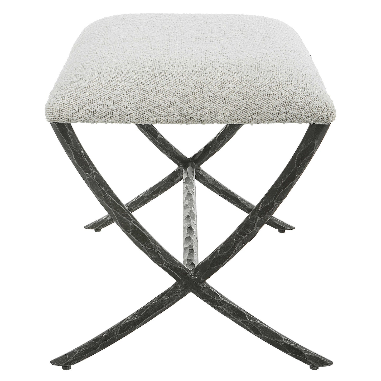 Bench seat with textured legs in a black finish.