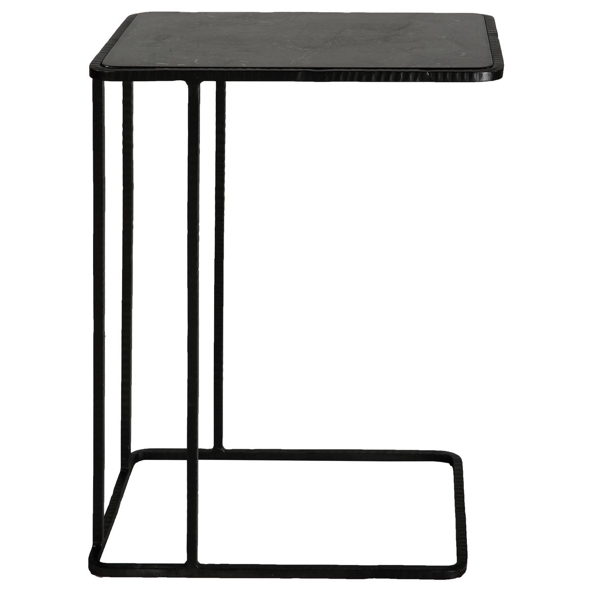 Black metal side table on a white background