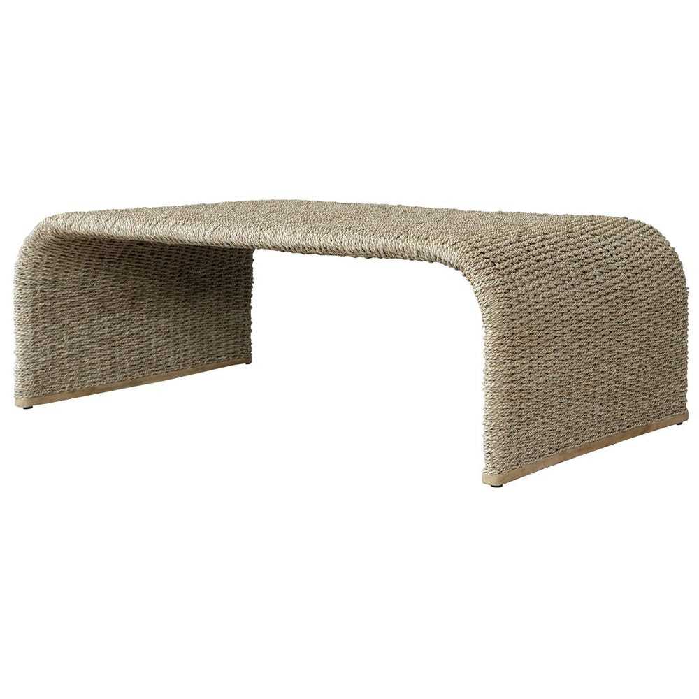 Curved wicker bench on a white background