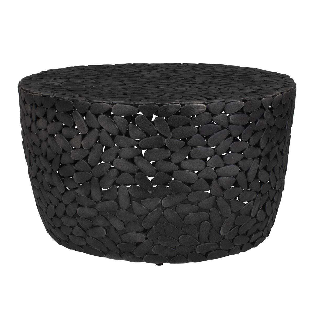 Black woven cylindrical stool on a white background