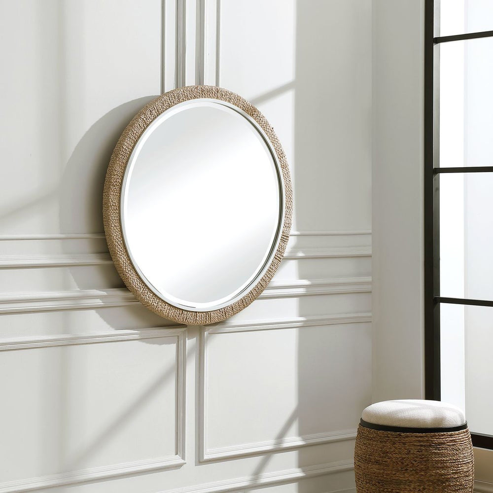 Round Coastal Mirror in Living Room.
