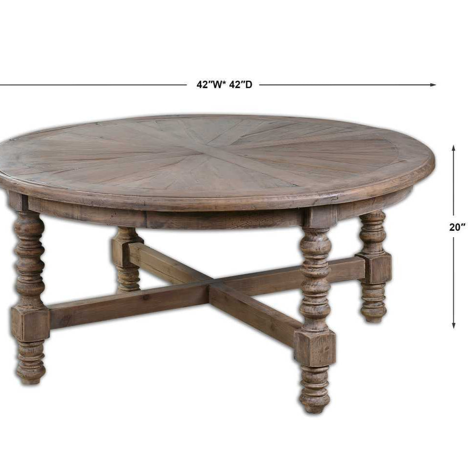 Wooden round table with dimensions on a white background