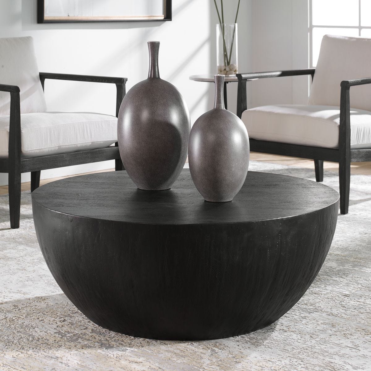 Round mango wood coffee table.