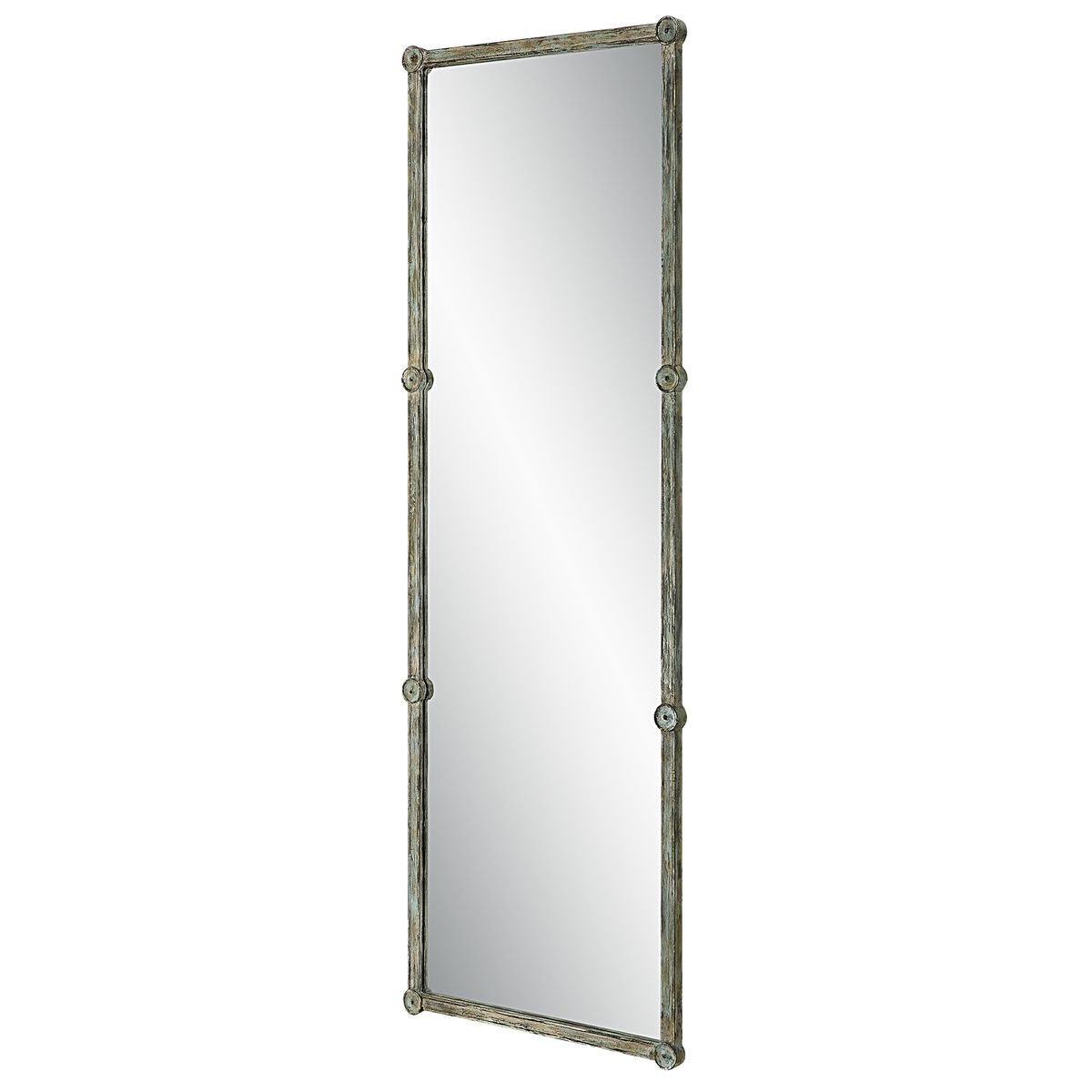 Rectangular mirror with decorative frame on a white background