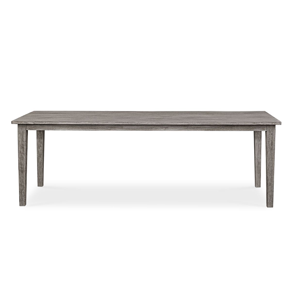 Gray outdoor dining table for patio.