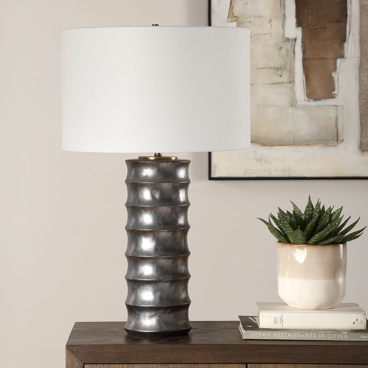 Scalloped Table Lamp in Bronze.