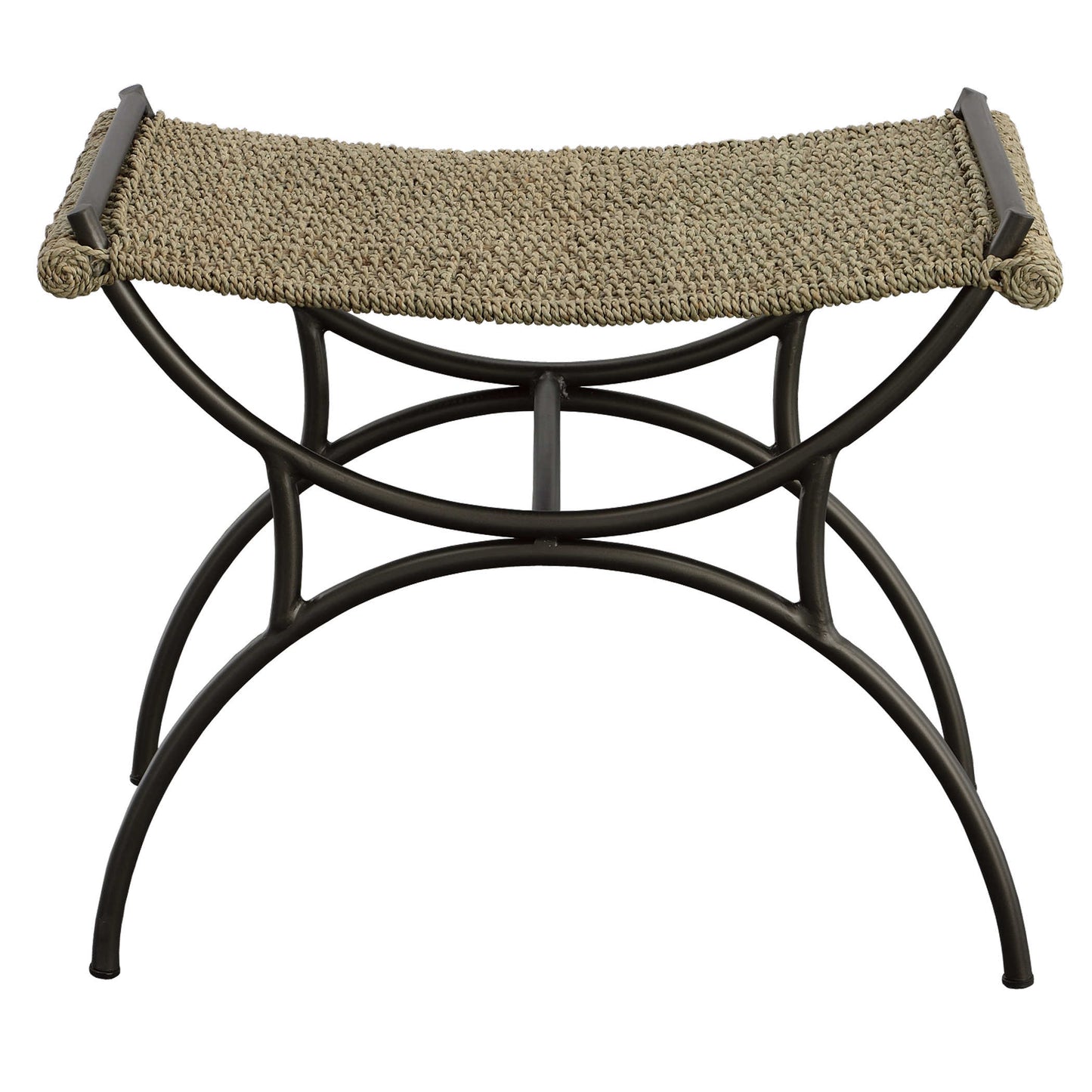 Small seagrass bench with iron base.