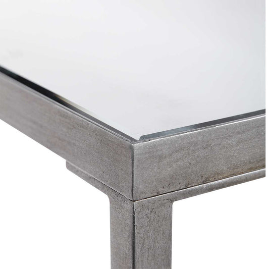 Silver console table with Ocean Abstract Painting.