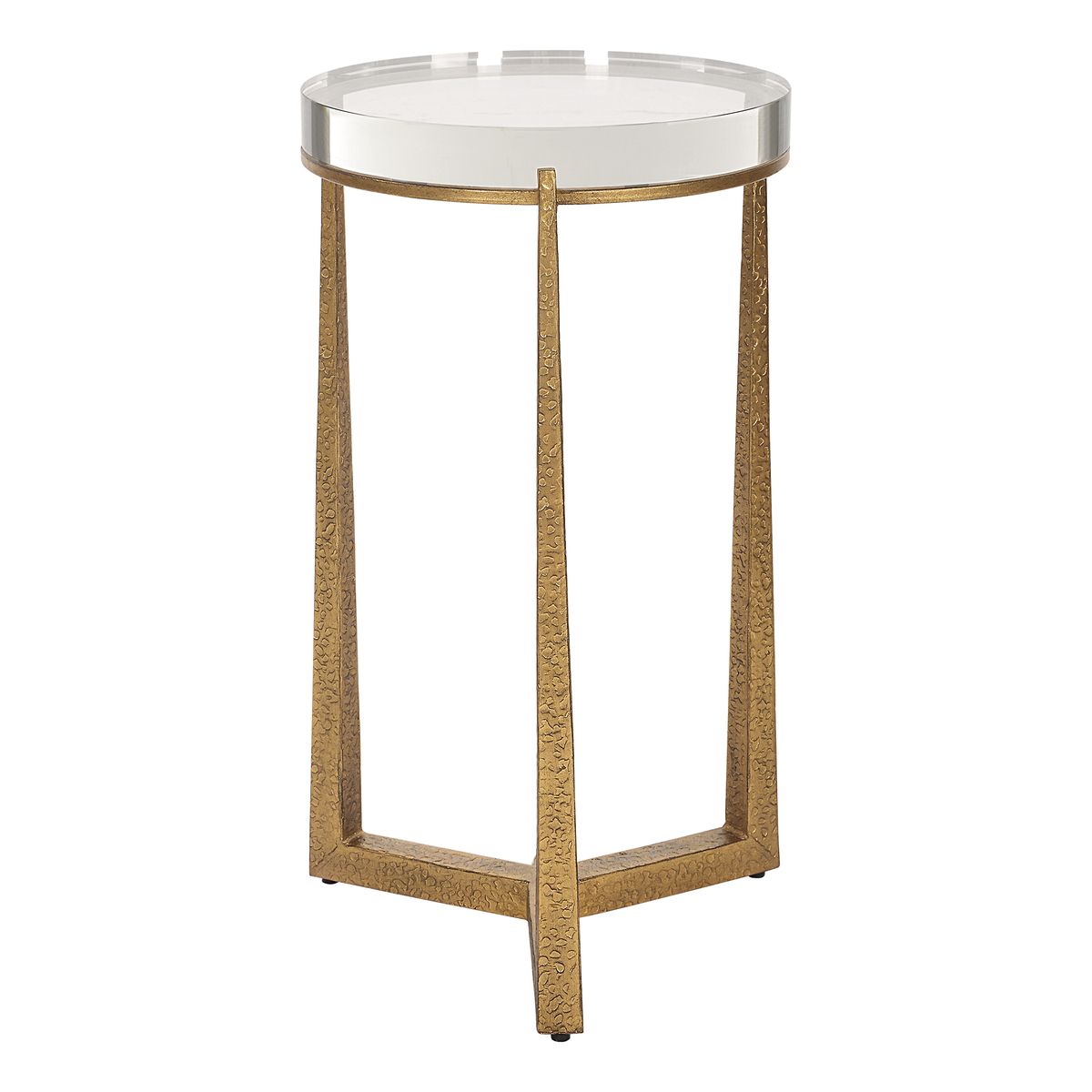 Clear and antique gold drink table.