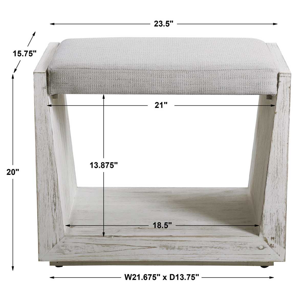 Small white bench dimensions.