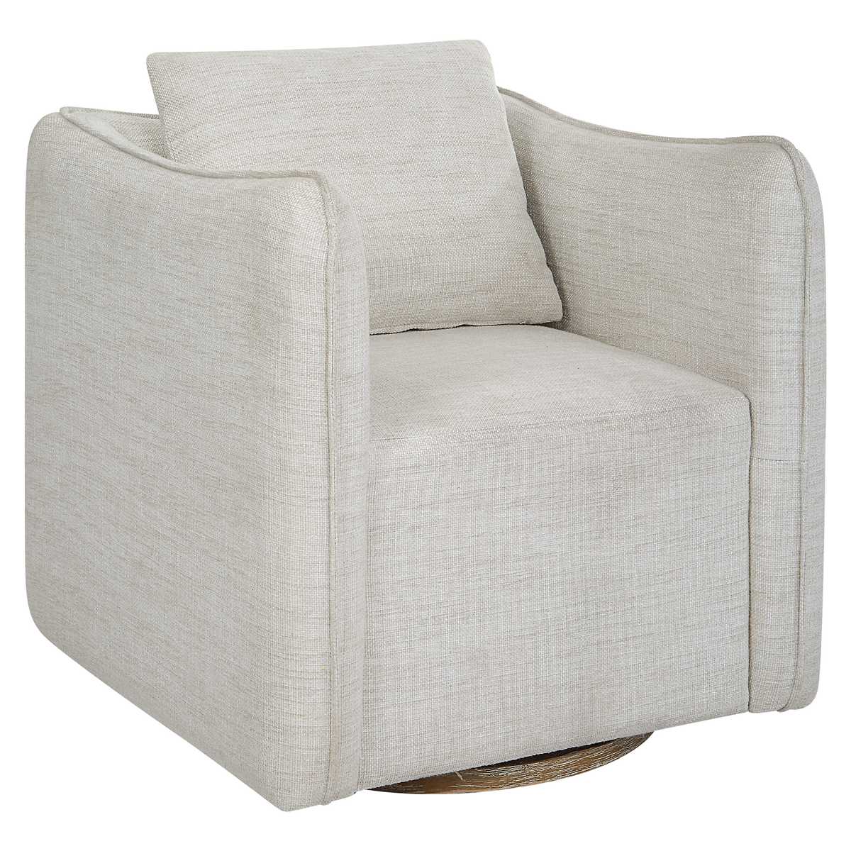 Gray swivel chair with a pillow on a white background