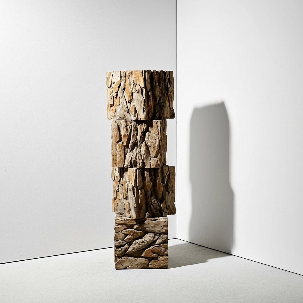 Wooden sculpture on a white background