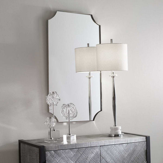 Traditional Scalloped Polished Nickel Mirror
