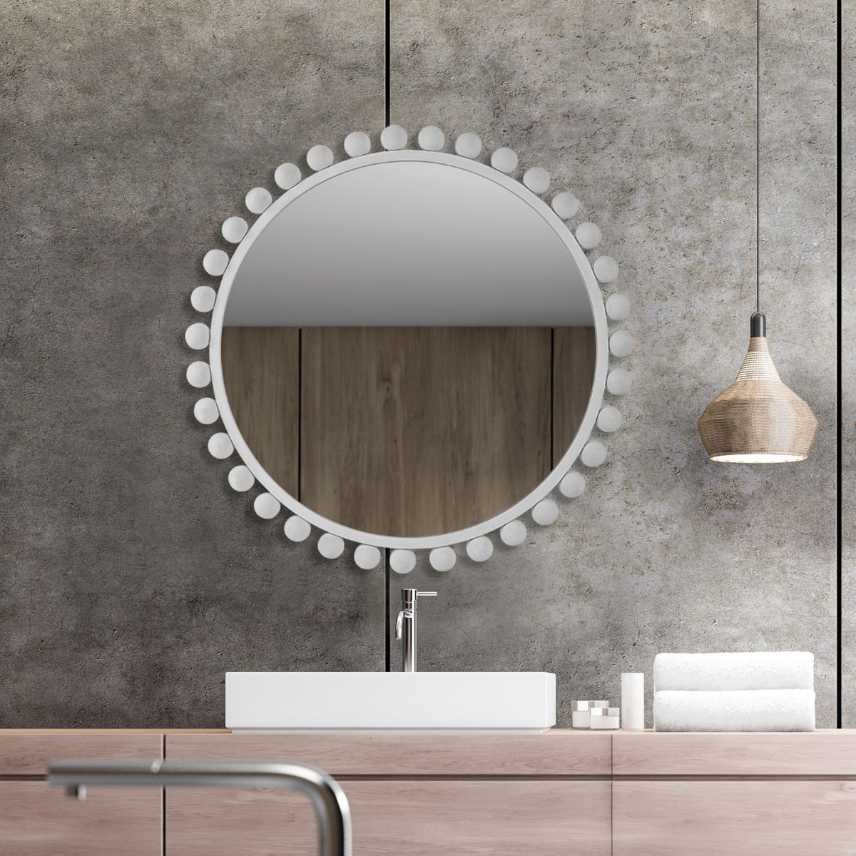 White Round Bathroom Mirror.