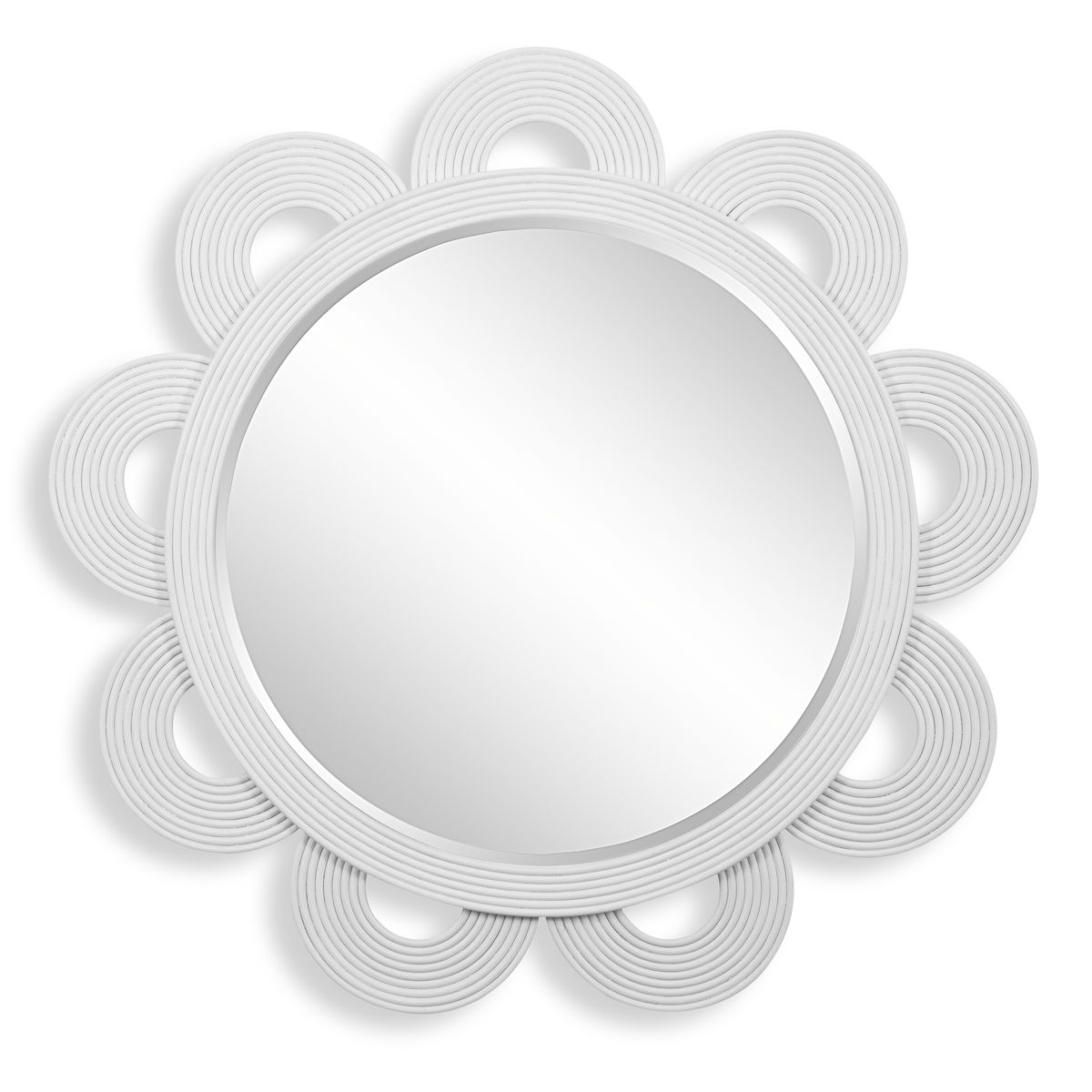 White Round Rattan Mirror Curved.