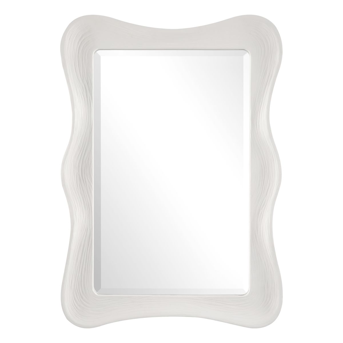 Floating white wavy mirror.