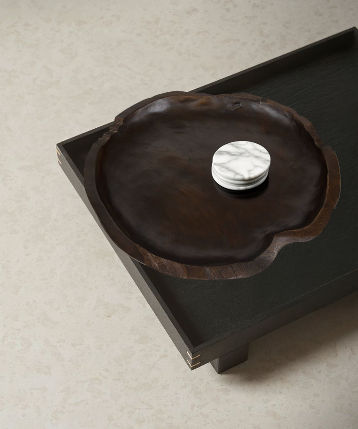 Wood bowl with marble coasters.