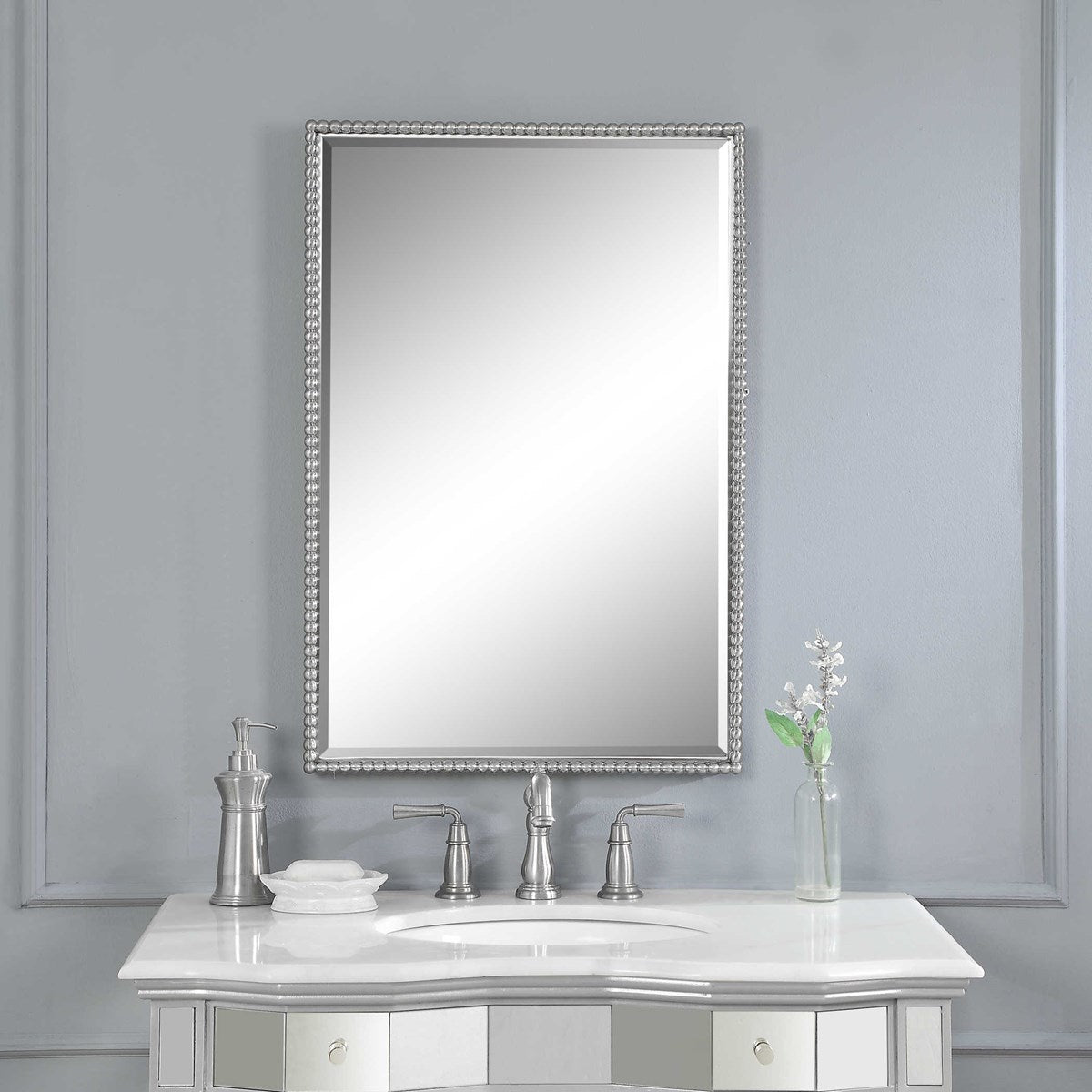Nickel beaded vanity mirror