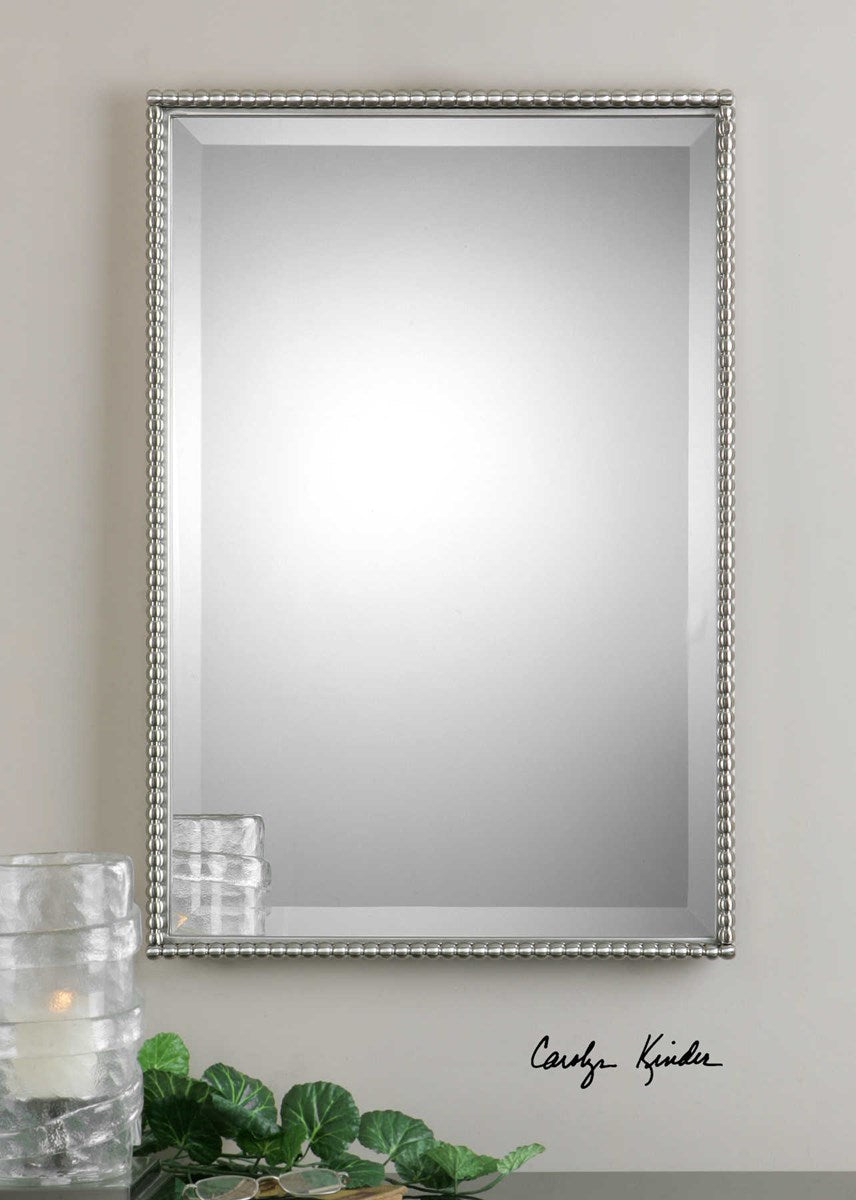 Nickel beaded vanity mirror