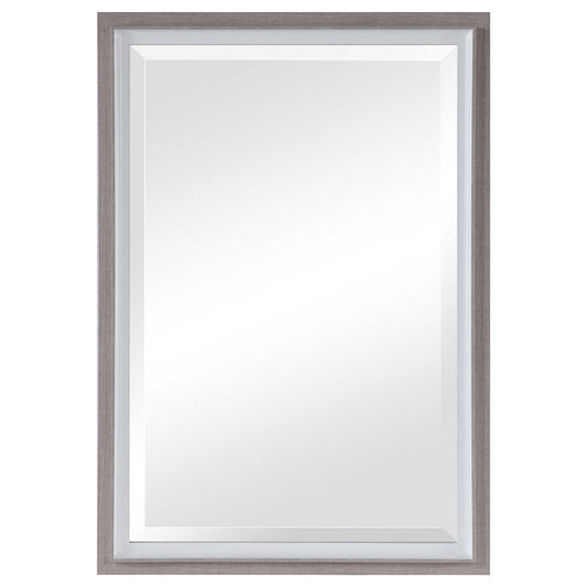 Horizontal silver bathroom vanity mirror.