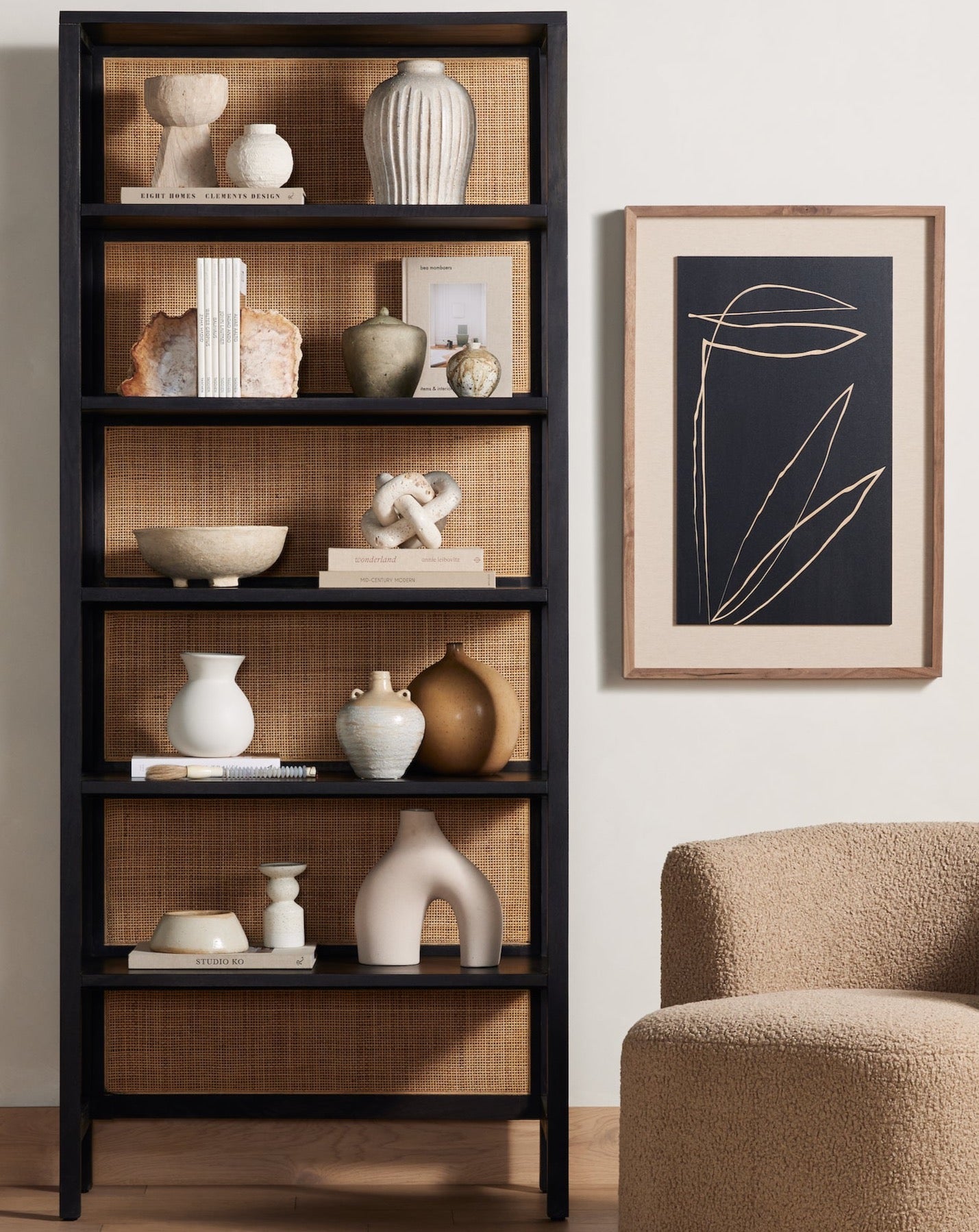 Black cane bookcase