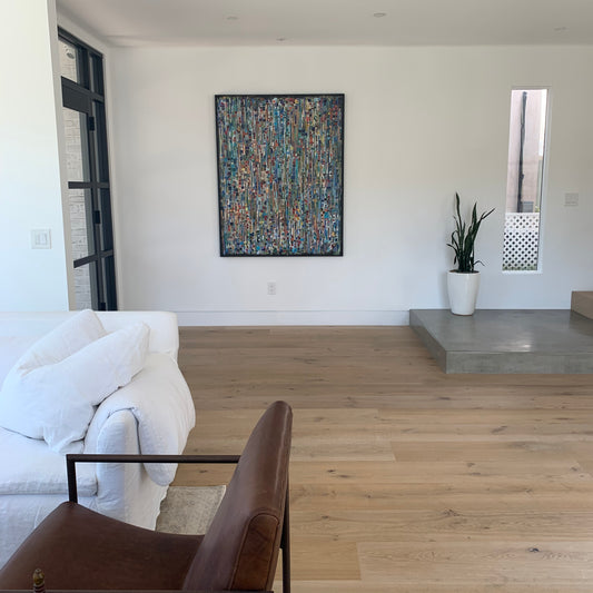 Local artist multi color pattern resembles digital color rain.