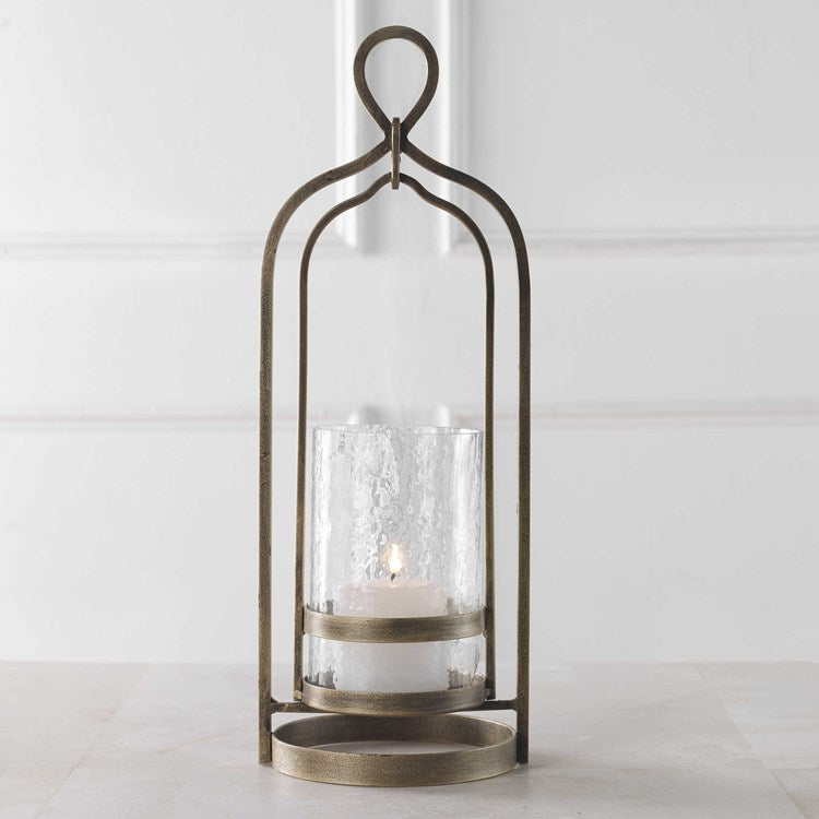 Vintage Brass Candle Holder | Glass hurricane and 3 inch candle included