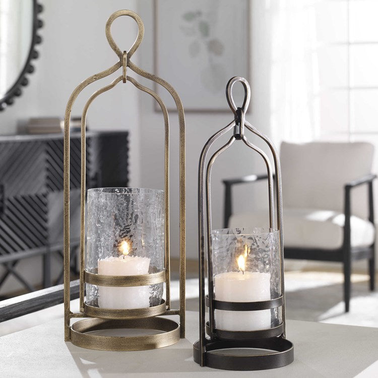 Vintage Brass Candle Holder | Glass hurricane and 3 inch candle included