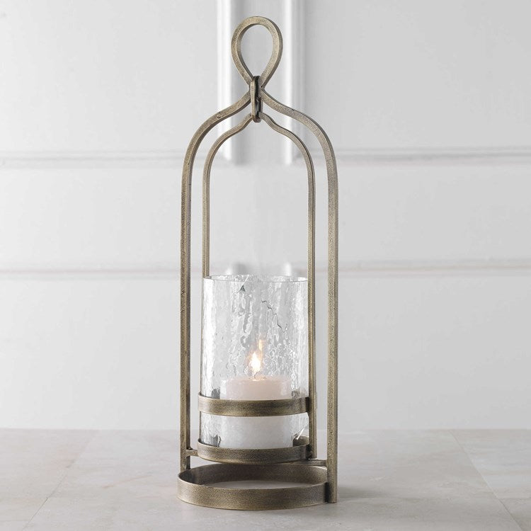 Vintage Brass Candle Holder | Glass hurricane and 3 inch candle included