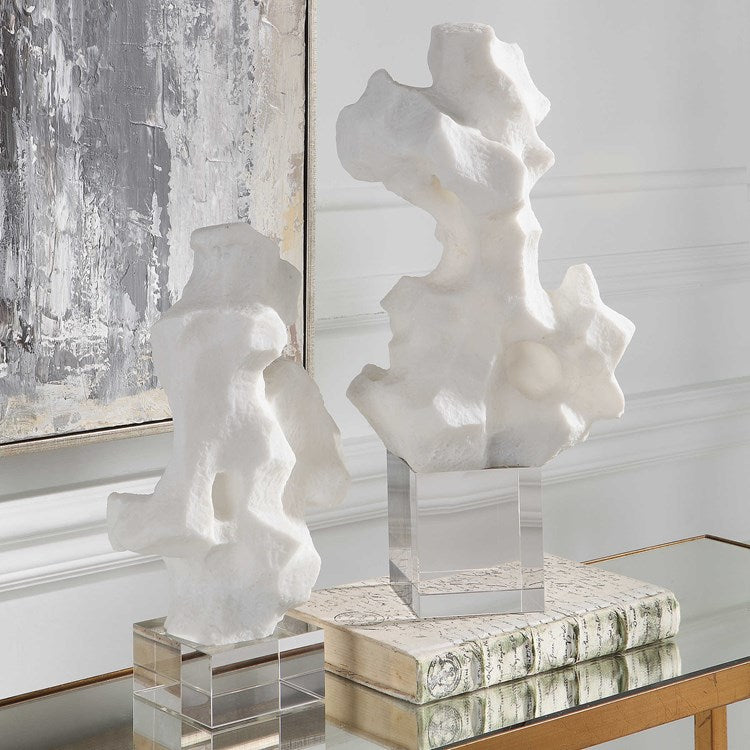 Abstract Modern White Sculptures - Set of 2