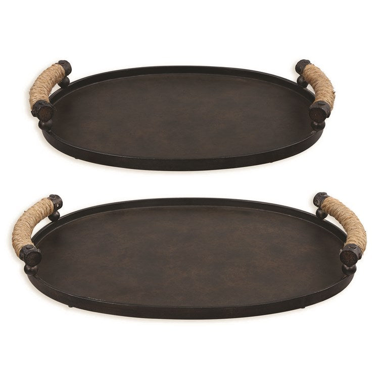 Nautical Serving Trays - Rustic Inspired Iron with Rope Handles