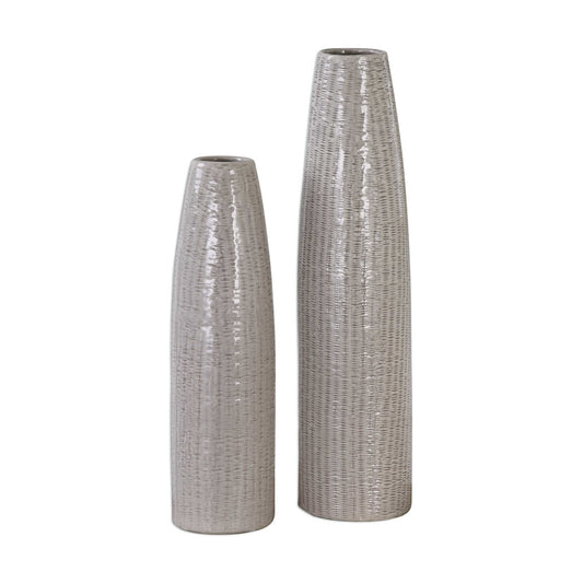 Taupe textured vases set