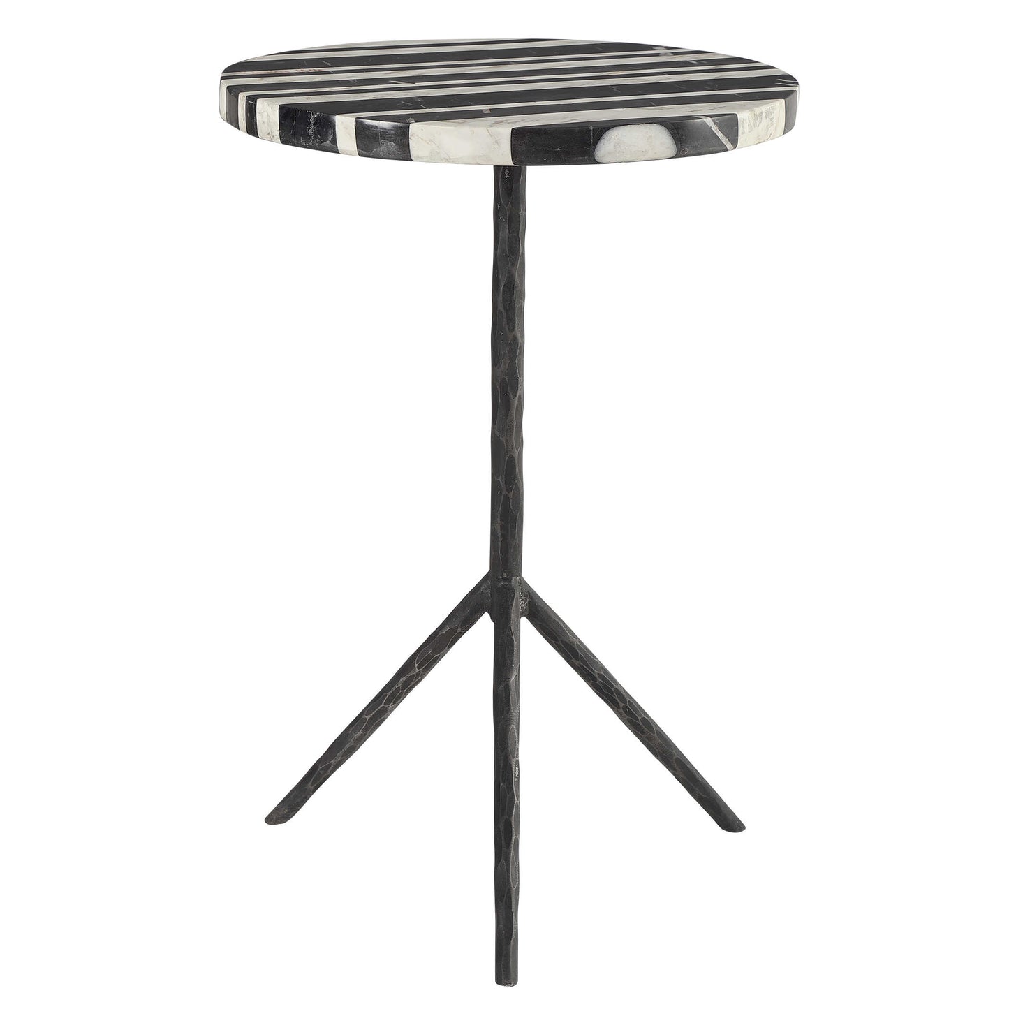 Iron legs and marble top.