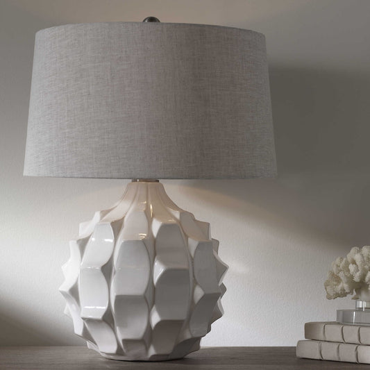 Scalloped White Round Lamp