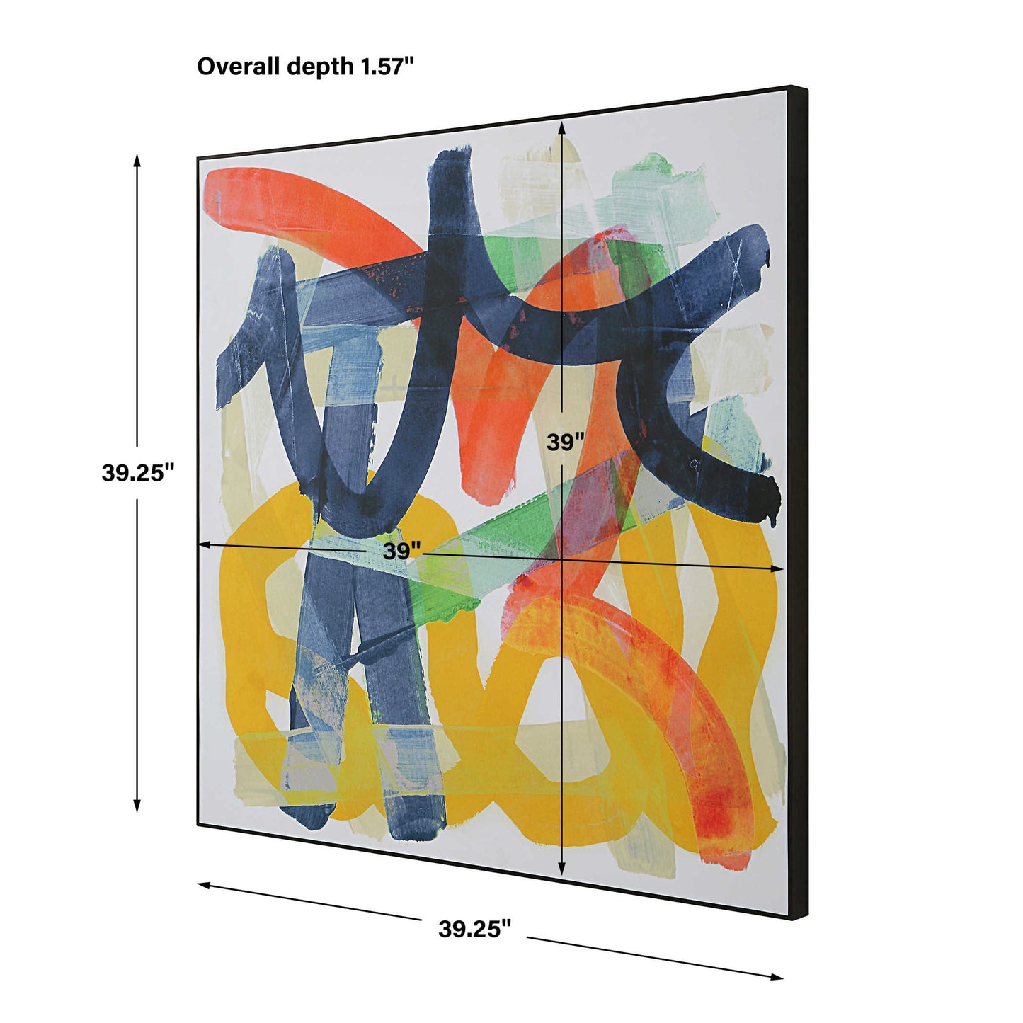 Dimensions of the piece of art with height and width and depth.