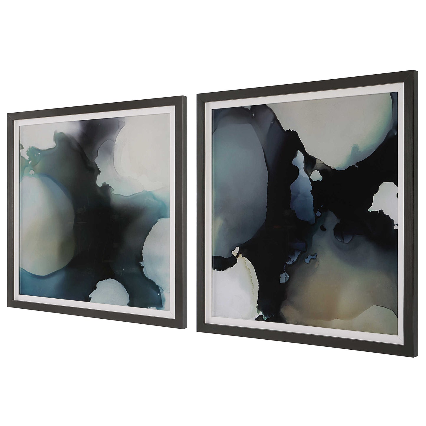 Abstract Dark Art - Framed Set of Contemporary Oil Art Decor in Navy