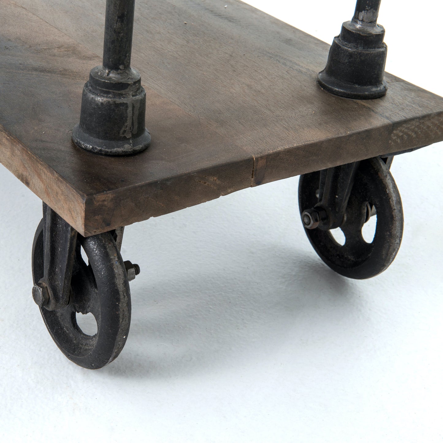 Iron, wheels wood shelves