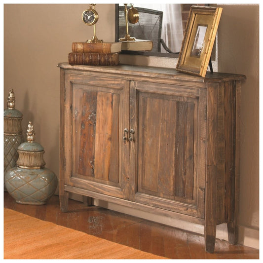 Weathered, reclaimed fir wood console, sun faded and glazed with a stony gray wash.