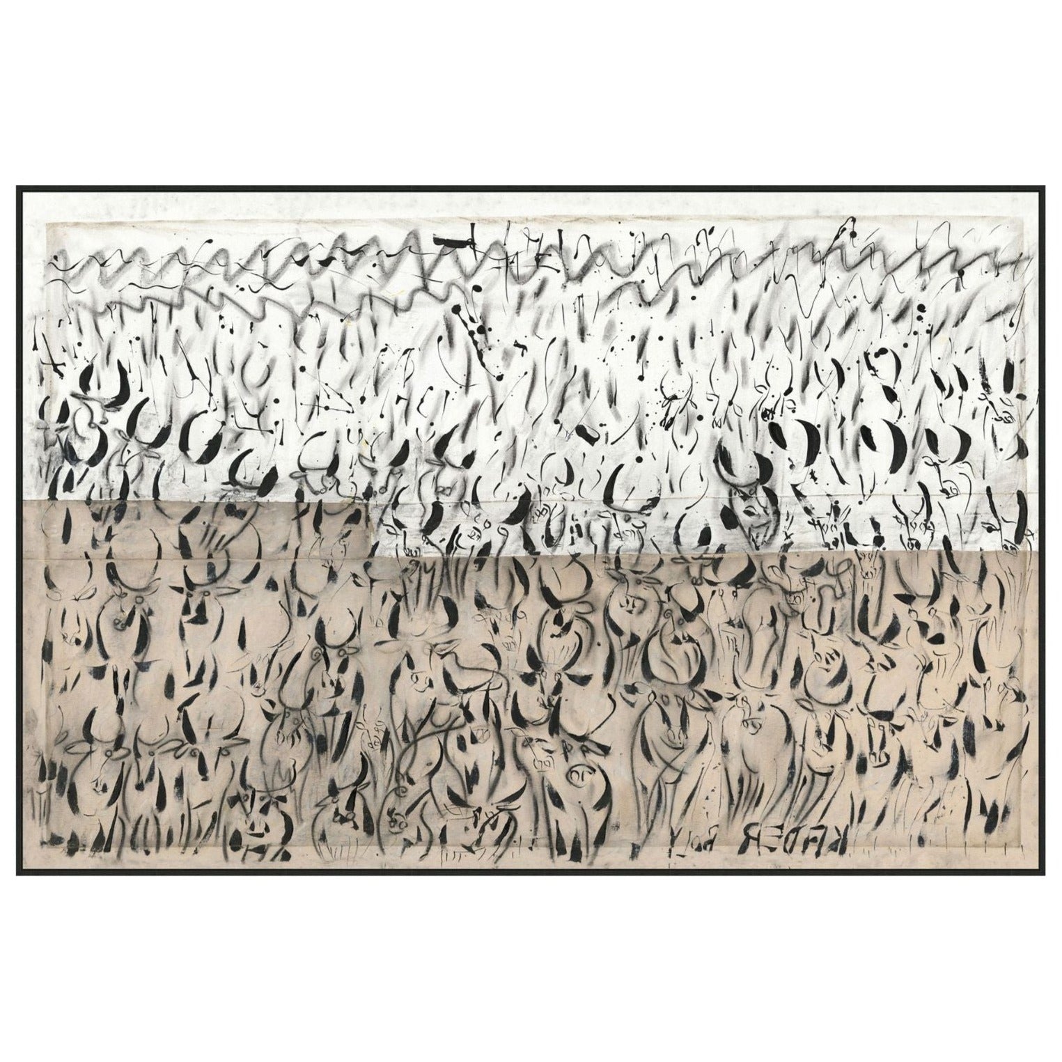 Gallery wrapped canvas print of antelope. black on brown. Absract feel.