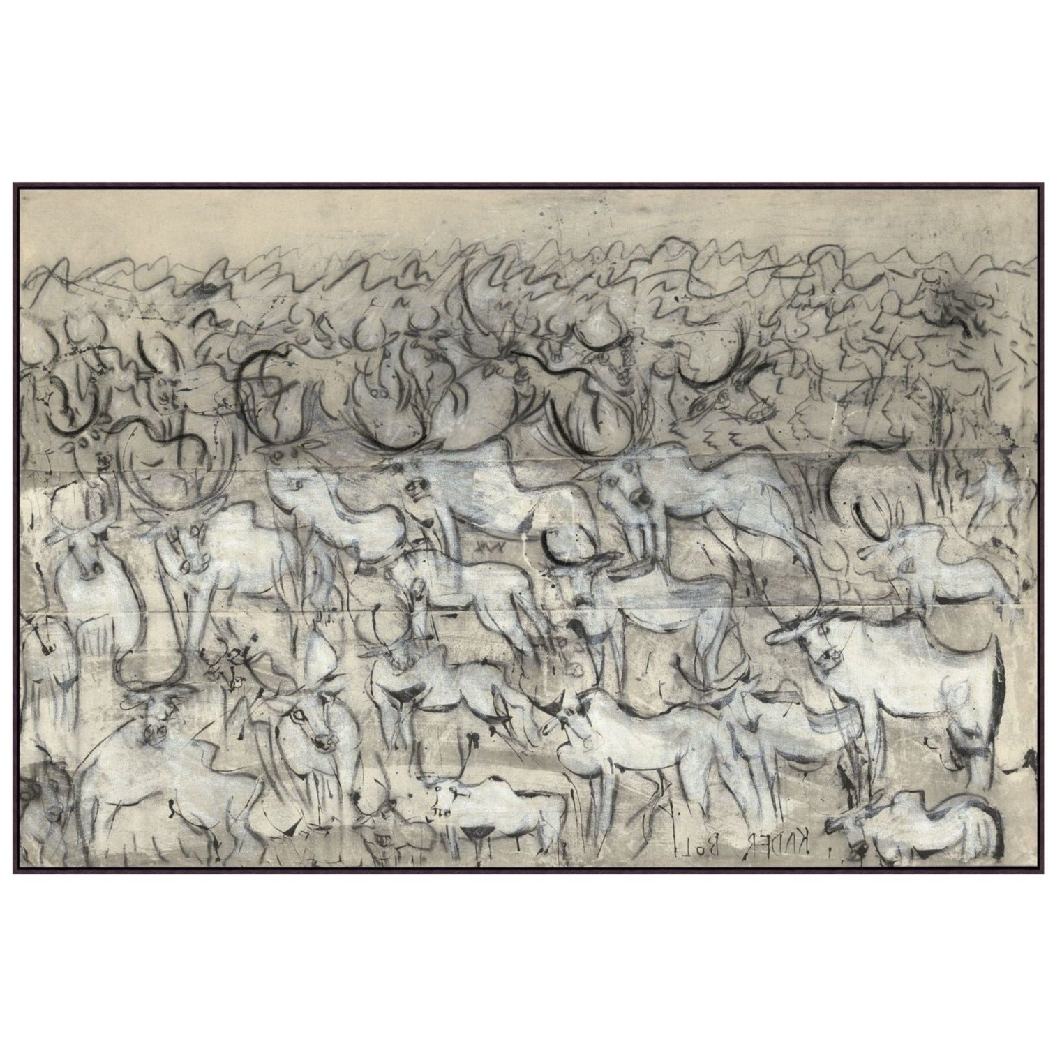 Gallery wrapped canvas print of antelope. black on brown. Absract feel.