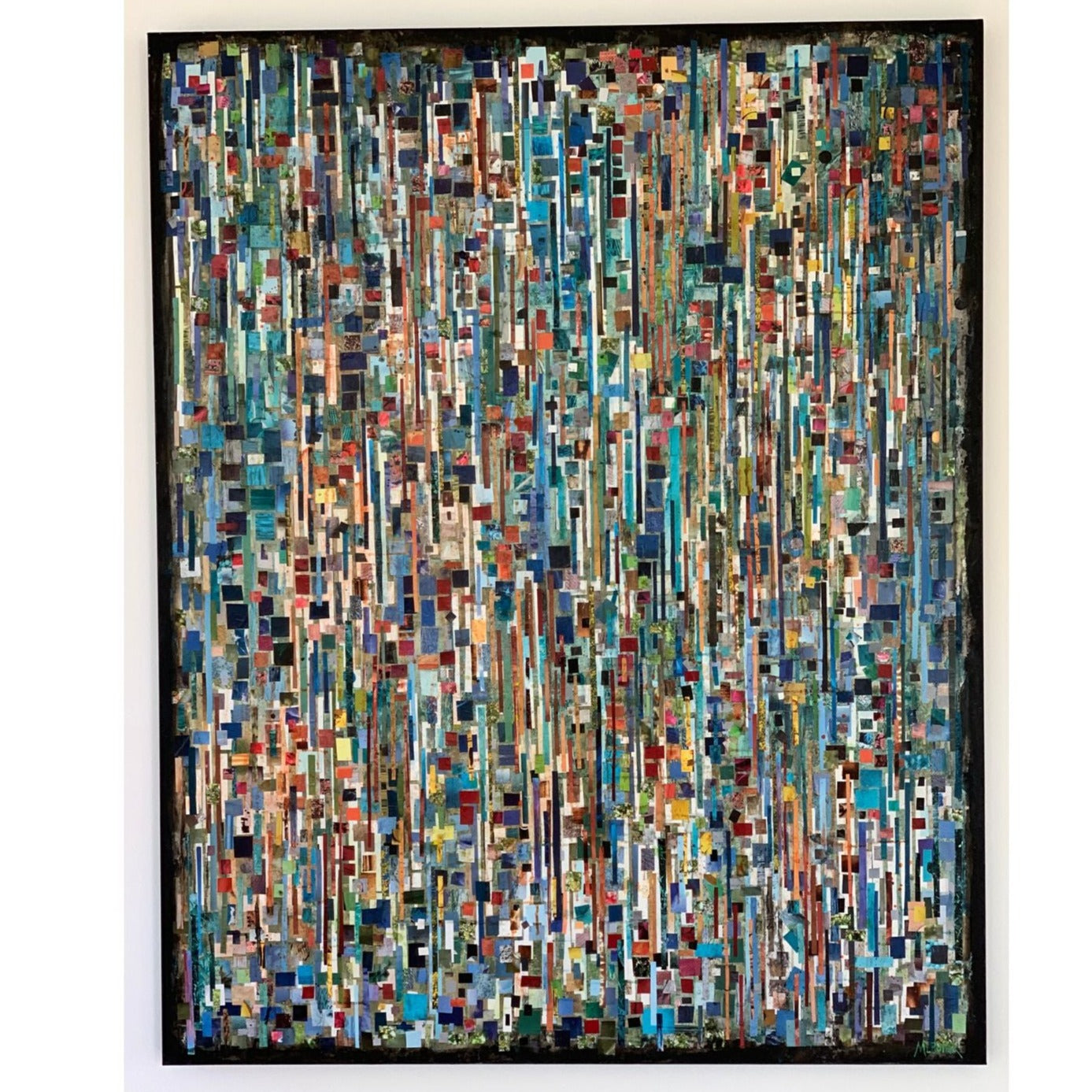 Local artist multi color pattern resembles digital color rain.