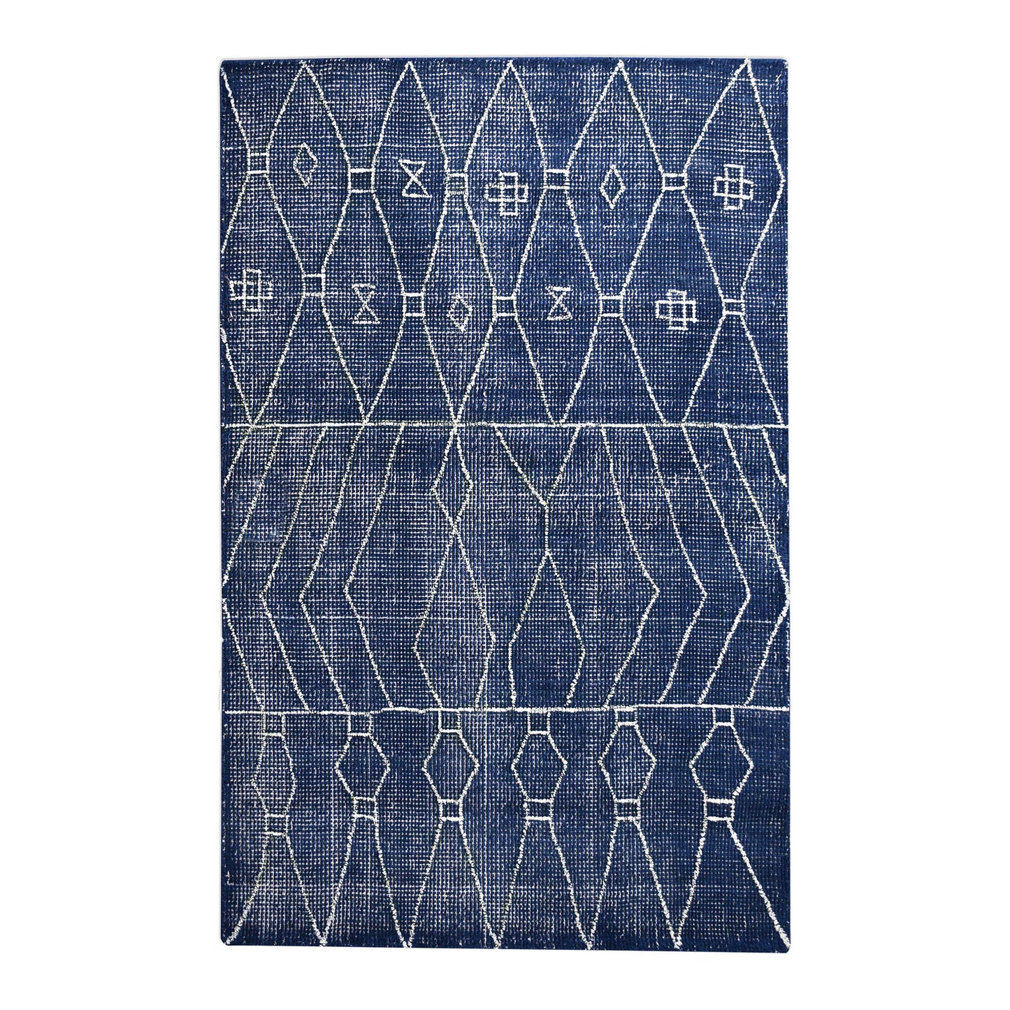 Blue and white rug.