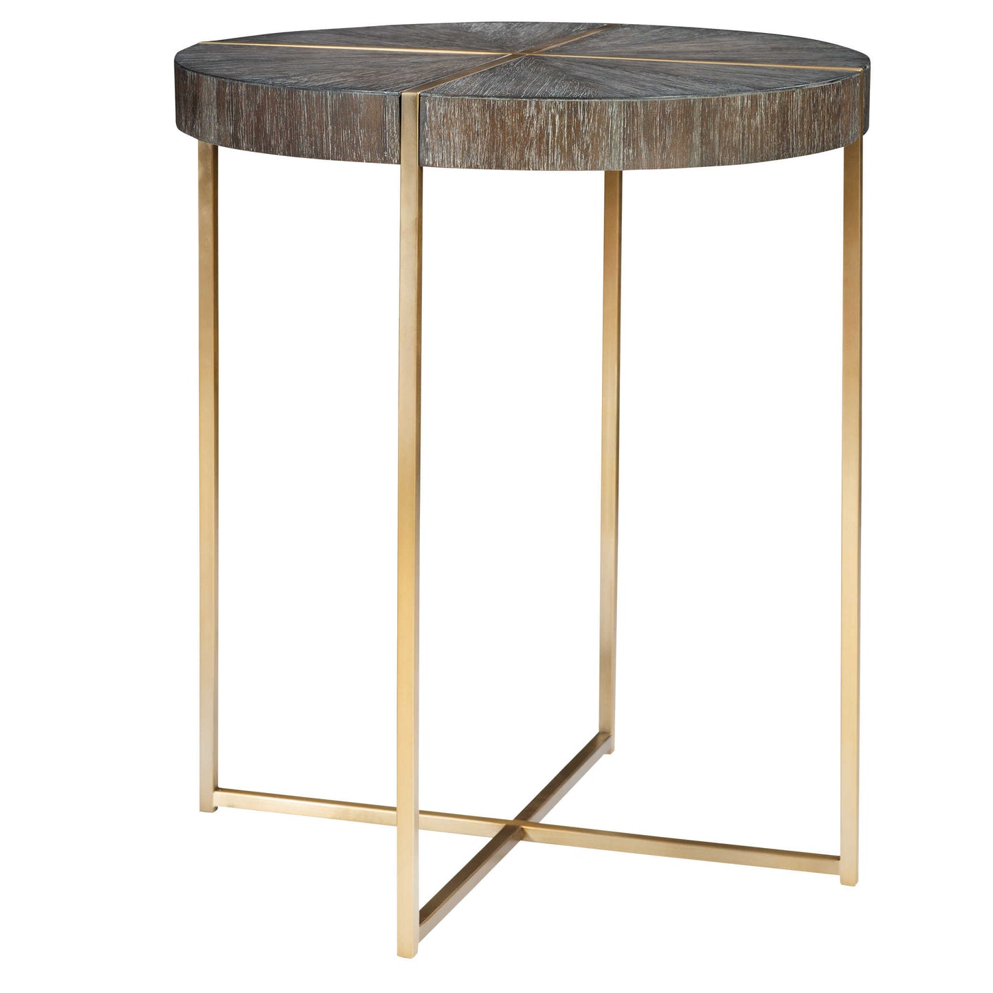 Acacia wood side table with gold brass legs.