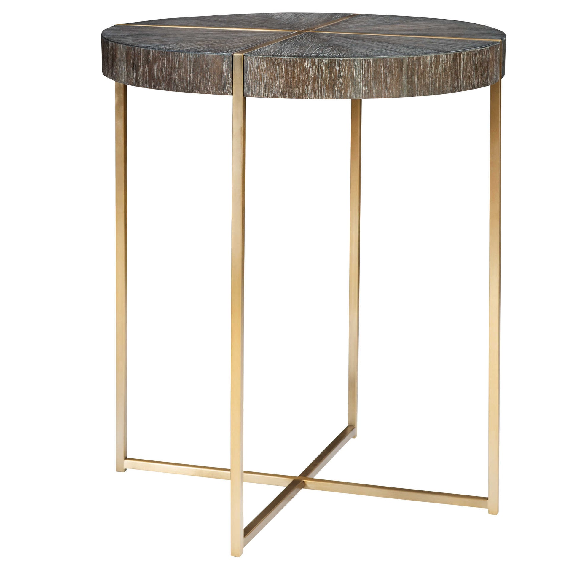 Acacia wood side table with gold brass legs.