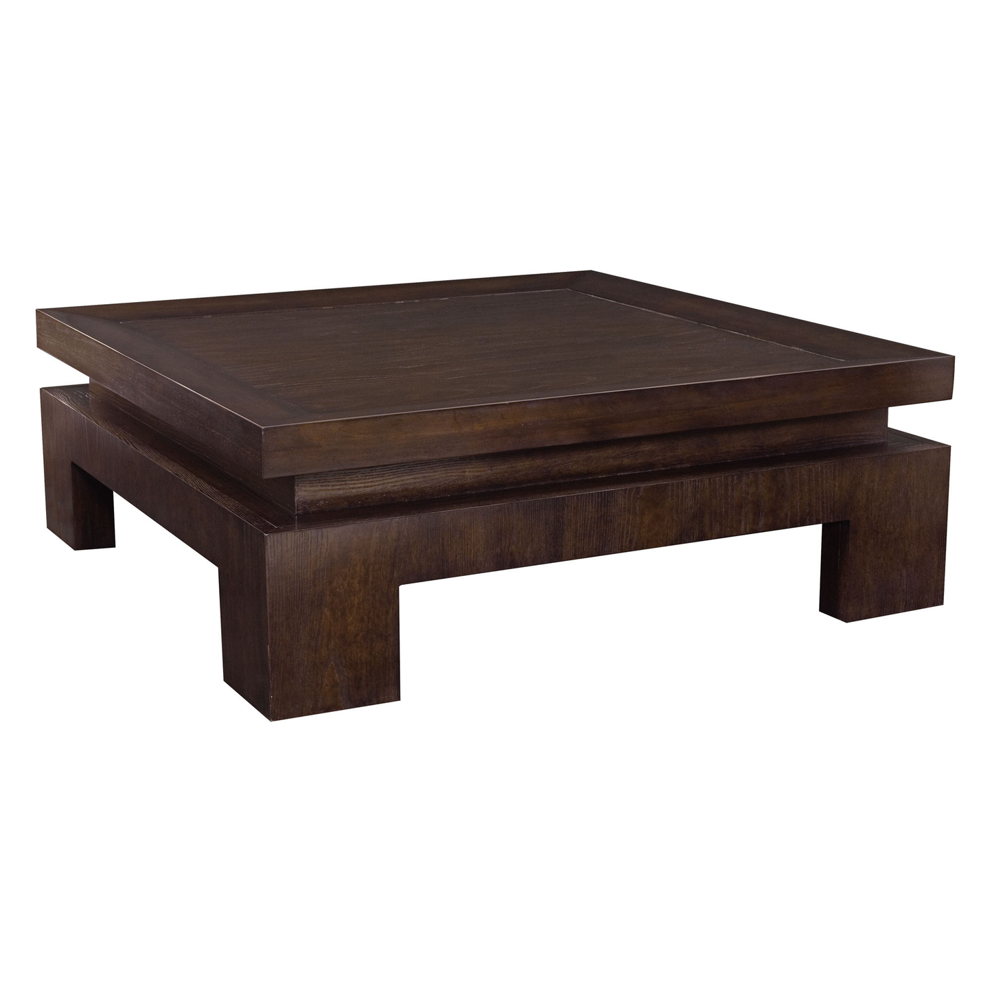 Recessed framed veneered top, Java finish coffee table, 48"sq X 17"h