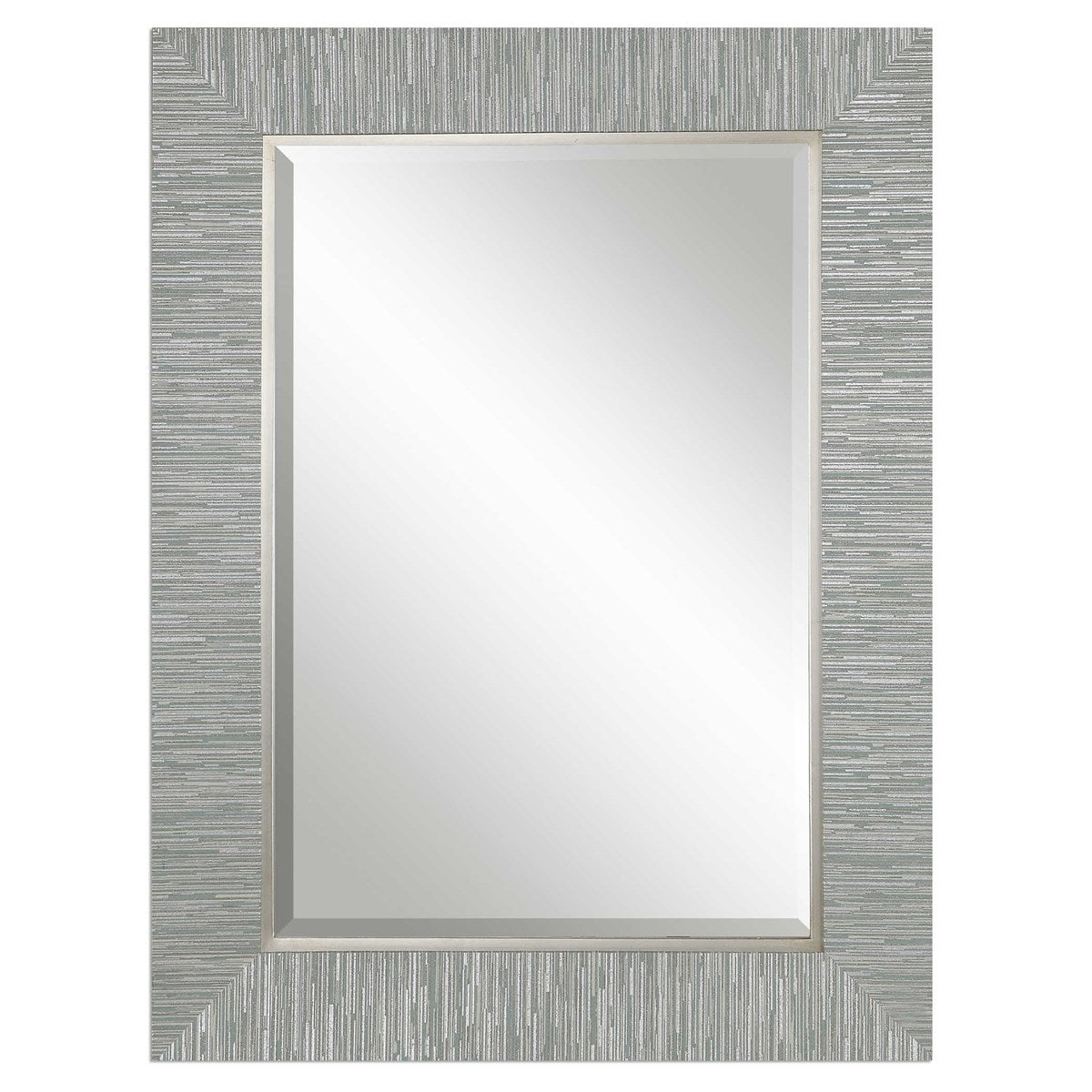 Light blue wall mirror silver floating.