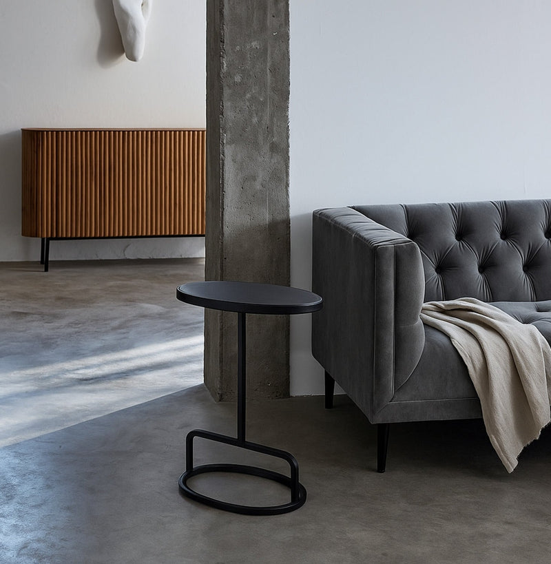 Modern Industrial Living Room with Black Oval End Table