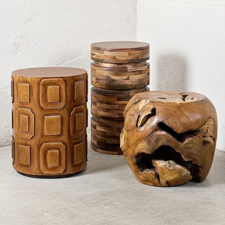 Three end tables with different heights. 