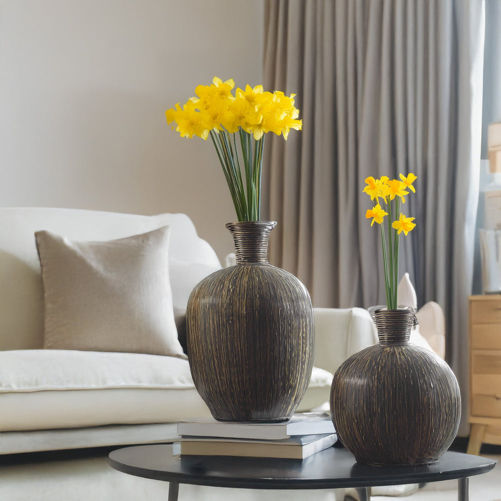 Brown Vases with Yellow FLowers.