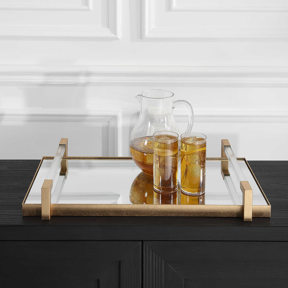 Gold Coffee Table Tray on Table